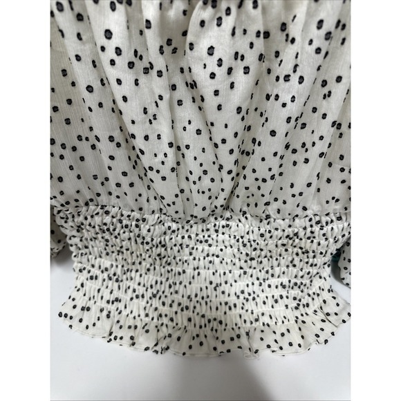 Anthropologie Blouse Women's Sz M Cream Black Swiss Dot Smocked Off the Shoulder - Picture 3 of 7